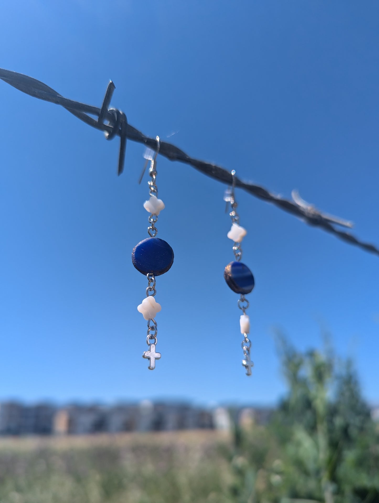 Cloud and Sky Cross Earrings