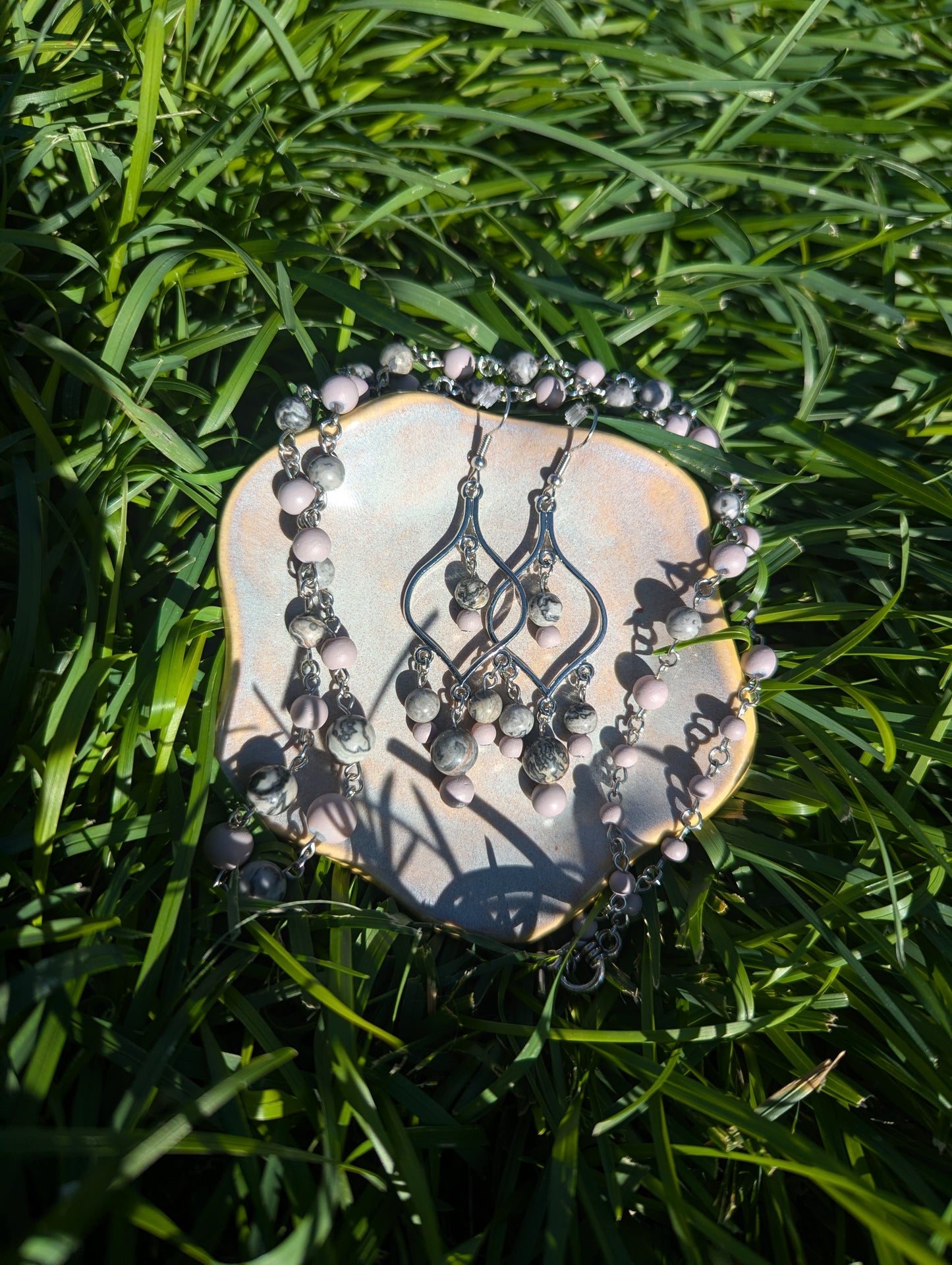 Purple Picture Necklace and Earrings Set