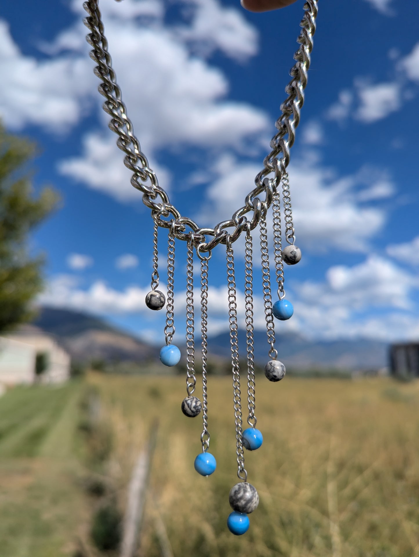 Blue Grey Waterfall Choker