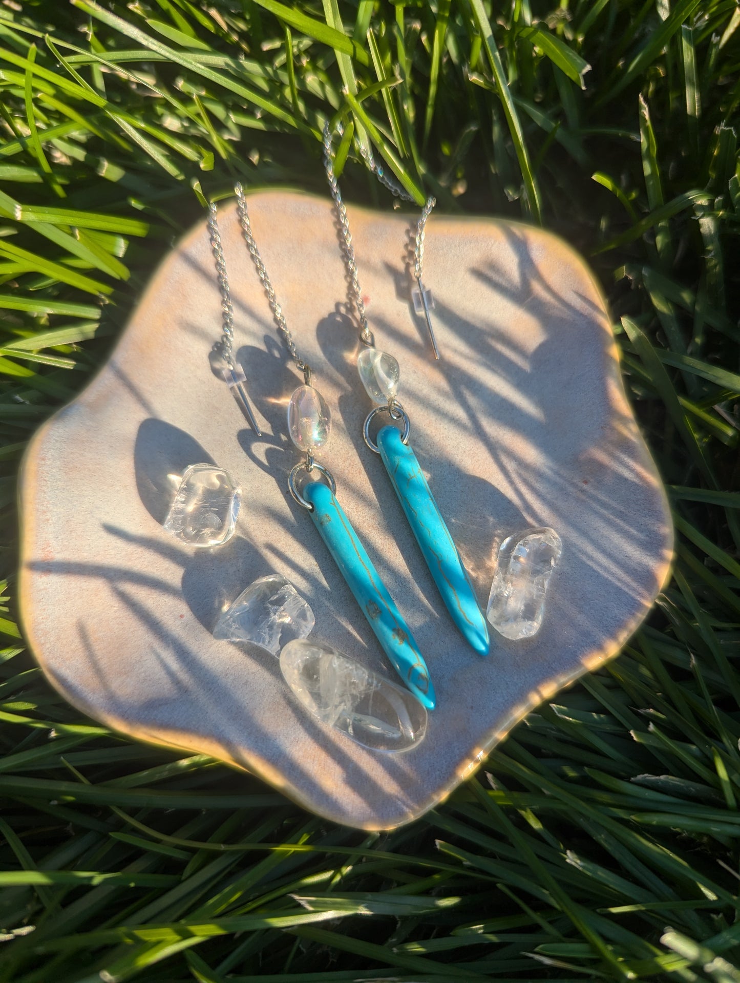 Blue Howlite Point Extreme Dangle Earrings